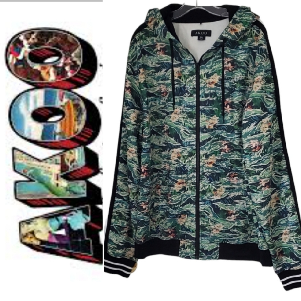 AKOO Zip-Up Green Multicolor Hoodie. XXL.